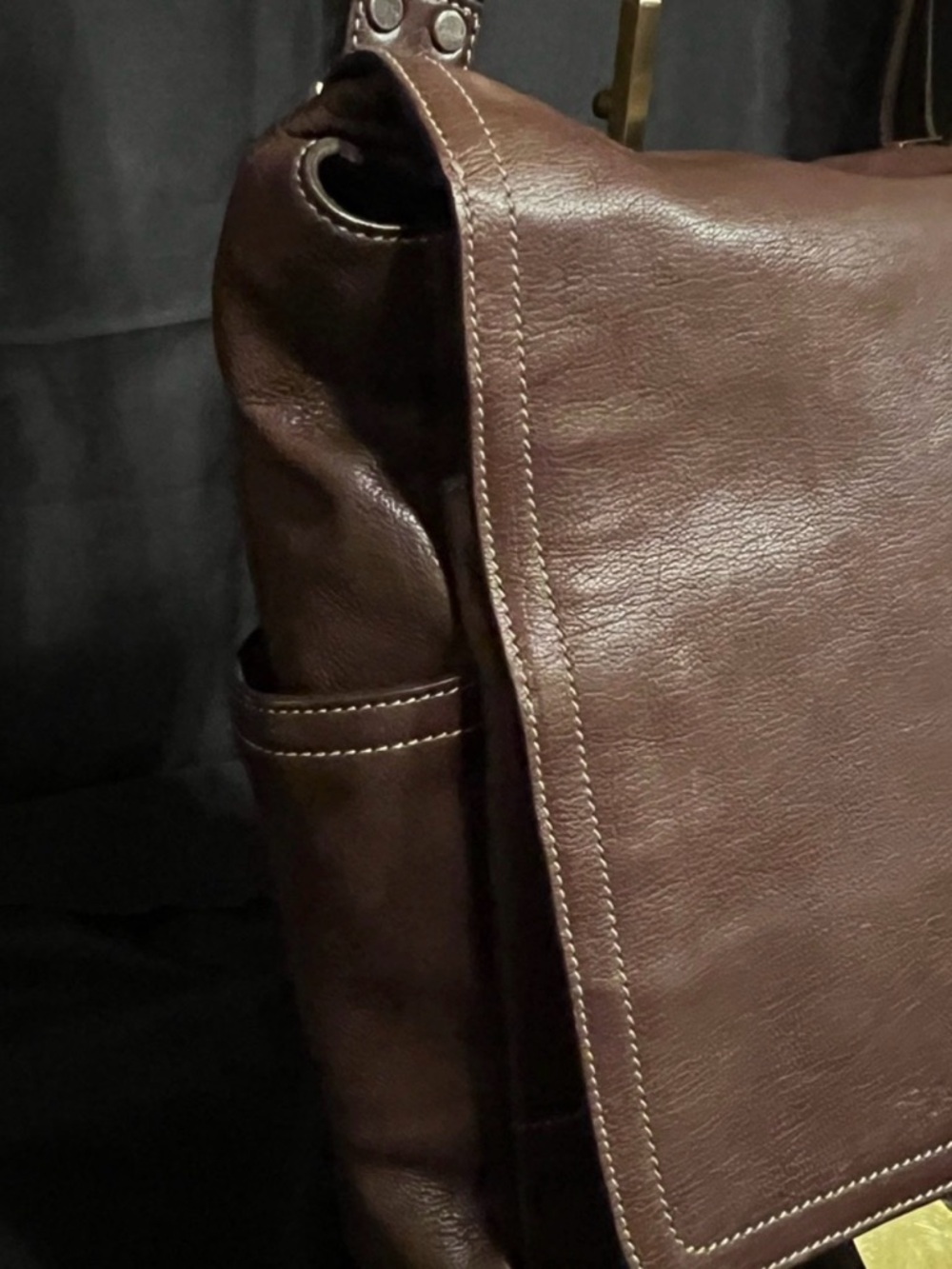 Coach Brown Leather Messenger Bag with Canvas Strap - Picture 4 of 16